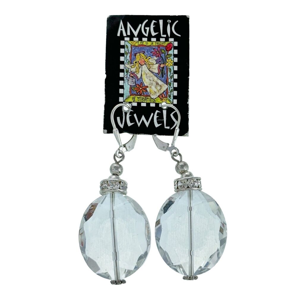 Angelic Jewels Sterling Silver 925 Faceted Glass Rhinestone Dangle Earrings
